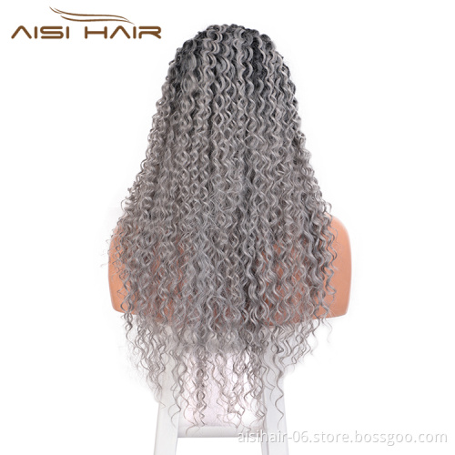 Aisi Hair Long Wavy Ombre Gray Dark Root Wig 13x6 Kinky Curly Wave Lace Frontal Wig Cosplay Front Lace Hair Wigs For Black Women